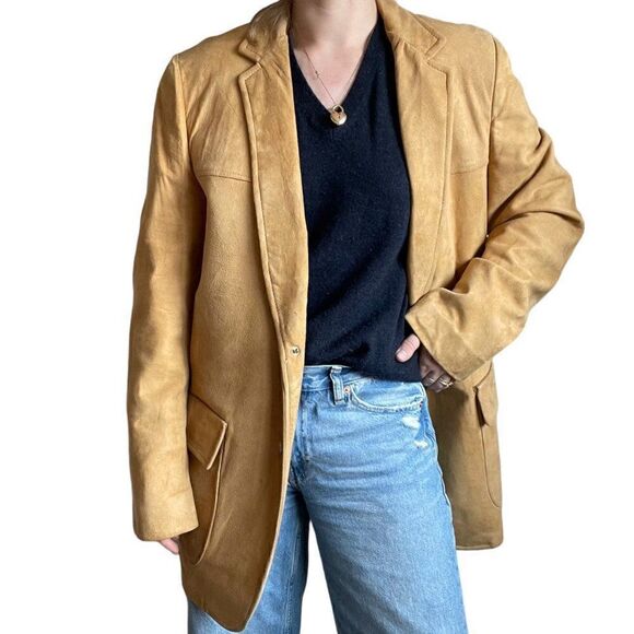 Vintage Mens 1960s Tan Brown Micro Suede Leather Blazer Western Sport Coat Sz L - Picture 2 of 10